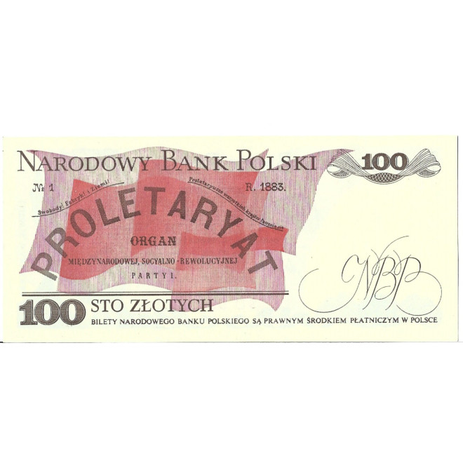 Tył banknotu 100 Złotych 1986 UNC