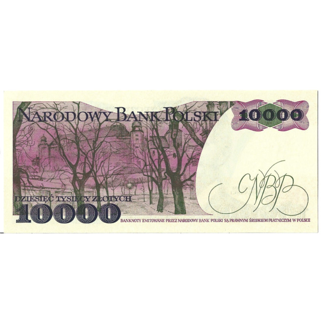 Tył banknotu 10 000 Złotych 1988 UNC