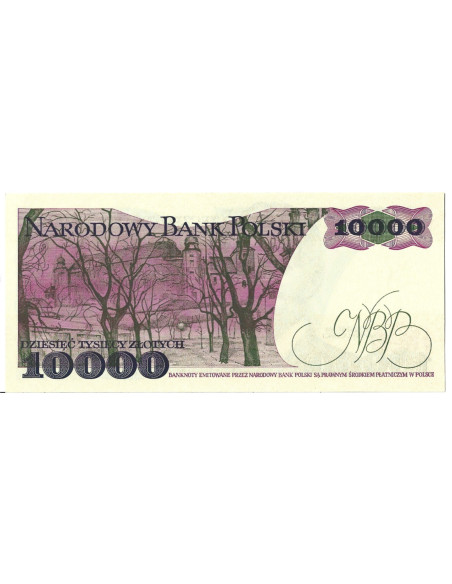 Tył banknotu 10 000 Złotych 1988 UNC