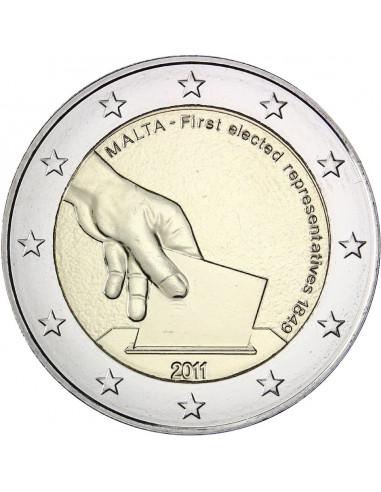 Awers monety Malta 2 euro 2011 Historia konstytucyjna na Malcie – pierwsze wybory reprezentantów w 1849 roku