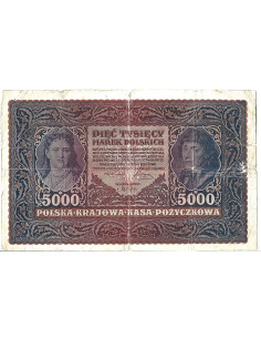 Przód banknotu Polska 5000 Marek polskich 1920 G