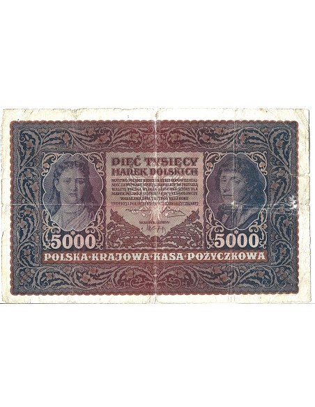Przód banknotu Polska 5000 Marek polskich 1920 G