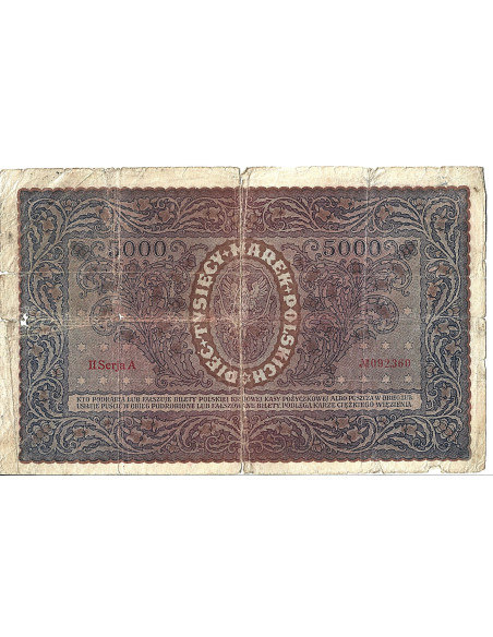 Tył banknotu Polska 5000 Marek polskich 1920 G