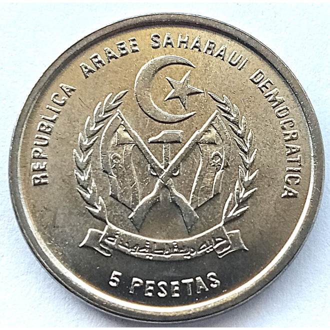 Rewers monety Sahara Zachodnia 5 Peset 1992