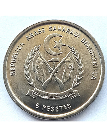Rewers monety Sahara Zachodnia 5 Peset 1992
