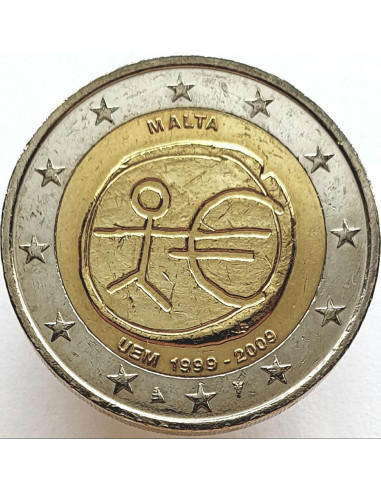 Awers monety 2 euro 2009 10lecie wprowadzenia systemu euro Malta