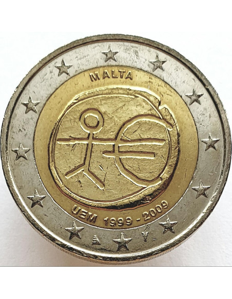 Awers monety Malta 2 euro 2009 10lecie wprowadzenia systemu euro Malta