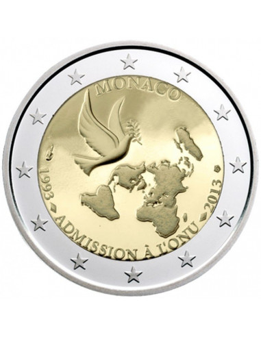 Awers monety 2 euro 2013 20 rocznica przystąpienia Monako do ONZ