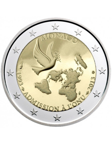 Awers monety Monako 2 euro 2013 20 rocznica przystąpienia Monako do ONZ