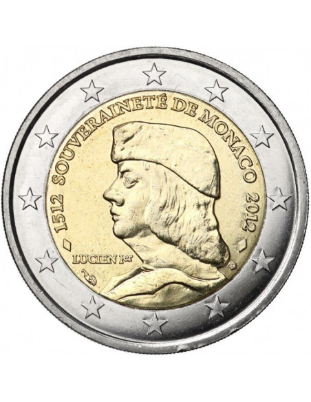 Awers monety Monako 2 euro 2012 500 rocznica ustanowienia Monako suwerennym państwem