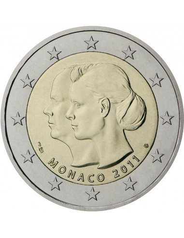 Awers monety Monako 2 euro 2011 Ślub księcia Alberta i Charlene Wittstock