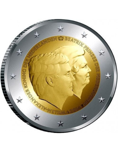 Awers monety 2 euro 2014 Oficjalne pożegnanie byłej królowej Beatrycze