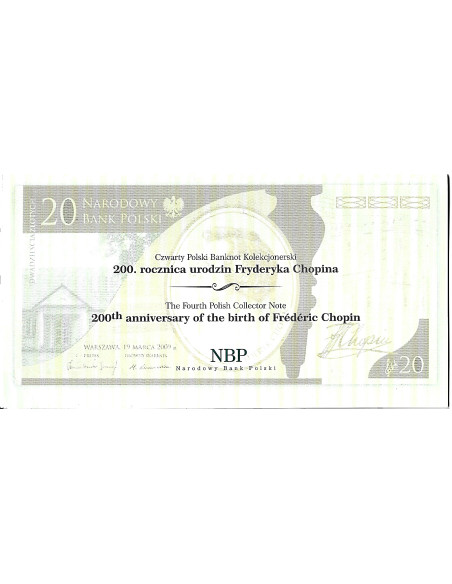 Przód banknotu 20 Złotych 2009 UNC