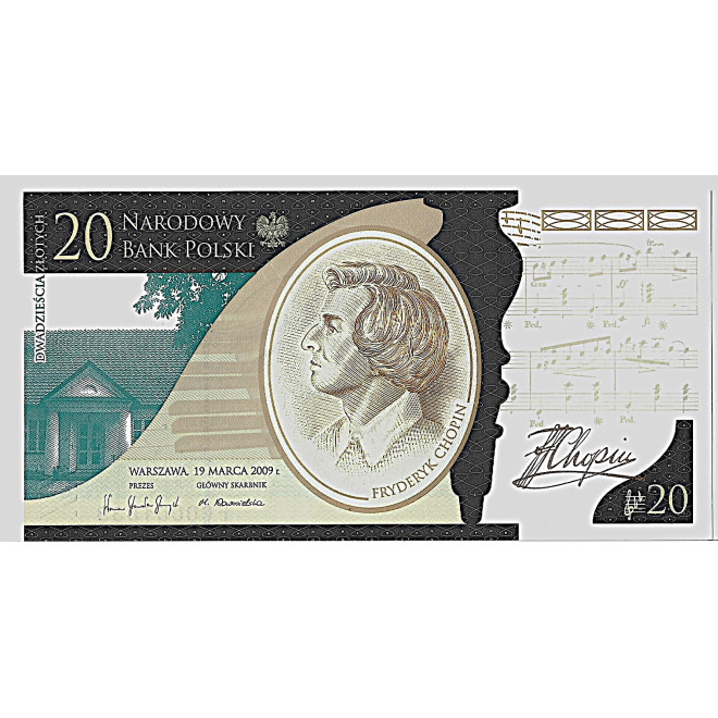 Tył banknotu 20 Złotych 2009 UNC