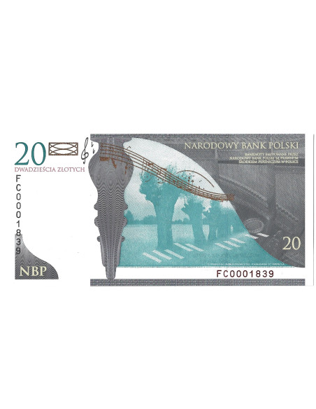 Tył banknotu 20 Złotych 2009 UNC