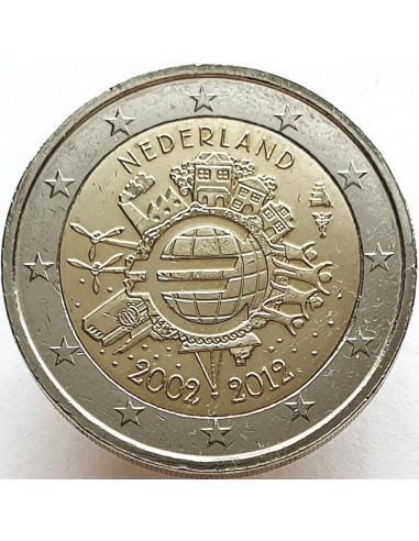 Awers monety Holandia 2 euro 2012 10lecie banknotów i monet euro Holandia
