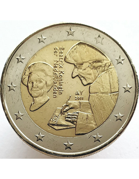 Awers monety Holandia 2 euro 2011 Erazm z Rotterdamu