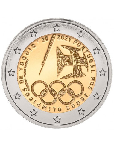 Awers monety 2 euro 2021 Portugalska reprezentacja na Igrzyskach Olimpijskich w Tokio