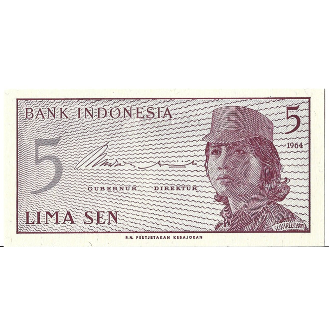 Banknot Indonezja 5 Sen 1964 - UNC