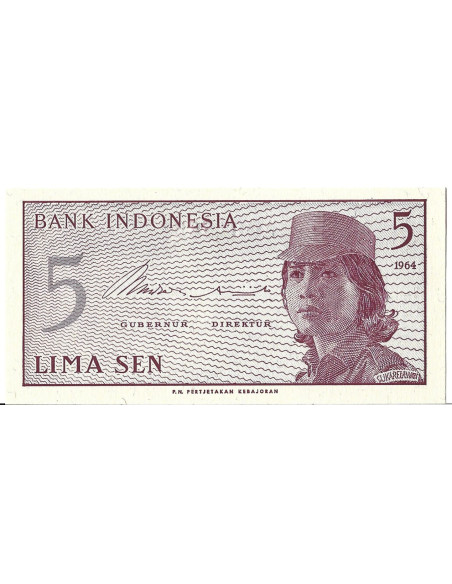 Banknot Indonezja 5 Sen 1964 - UNC