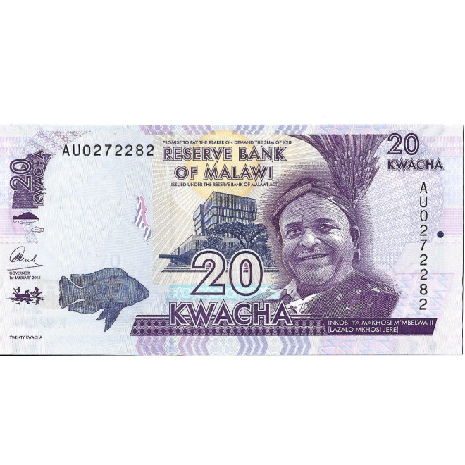 Banknot Malawi 20 Kwacha 2015 - UNC