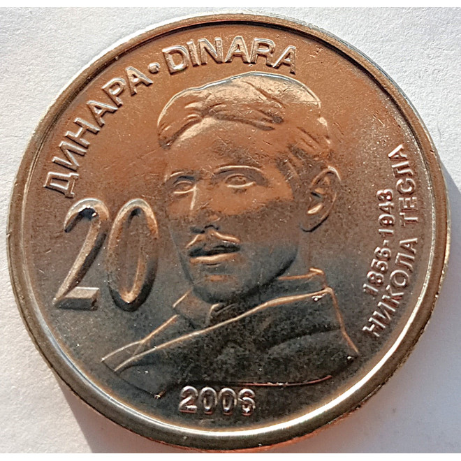Moneta Serbia 20 Dinar 2006 Nikola Tesla