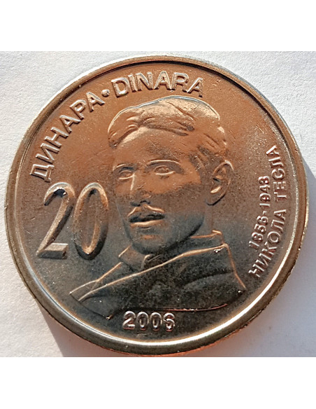 Moneta Serbia 20 Dinar 2006 Nikola Tesla