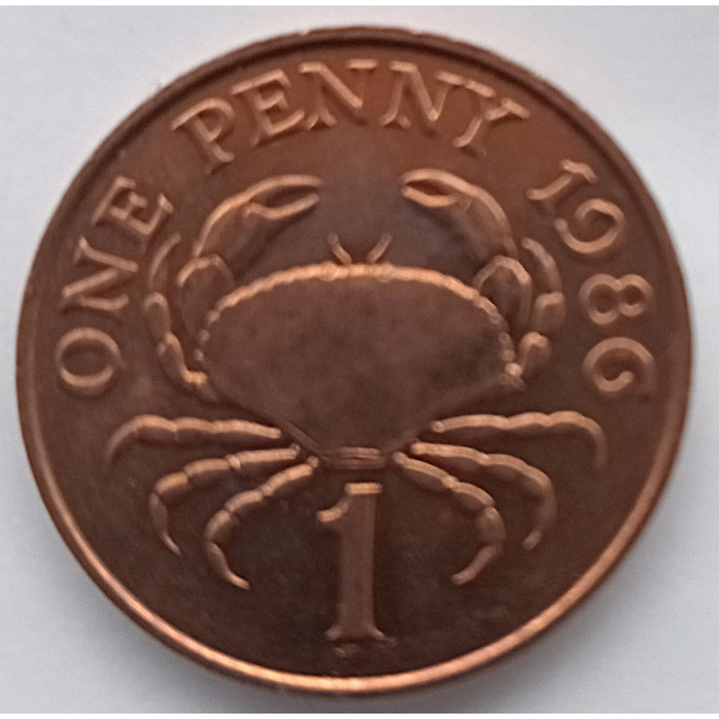 Moneta Guernsey 1 Pens 1986  (krab z Guernsey)