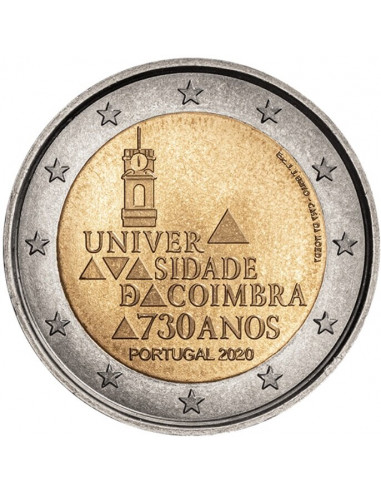Awers monety 2 euro 2020 730 rocznica powstania Uniwersytetu w Coimbrze