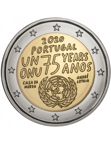 Awers monety 2 euro 2020 75‑lecie powstania Organizacji Narodów Zjednoczonych