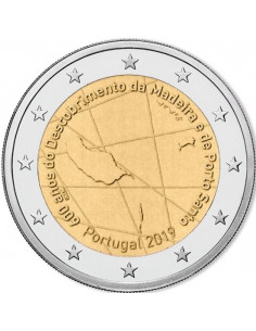 Awers monety Portugalia 2 euro 2019 600 rocznica odkrycia archipelagu Madery
