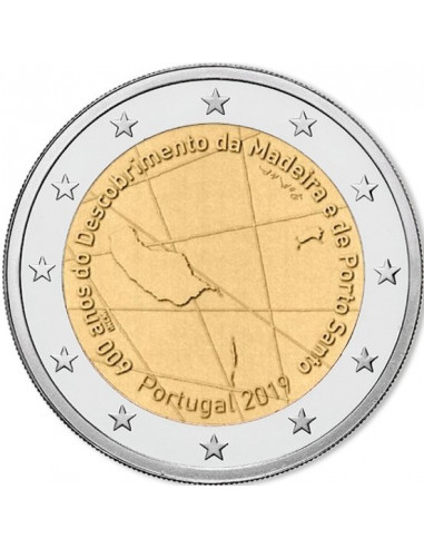 Awers monety 2 euro 2019 600 rocznica odkrycia archipelagu Madery