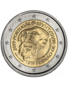 Awers monety Portugalia 2 euro 2019 500lecie pierwszej podróży morskiej dookoła świata