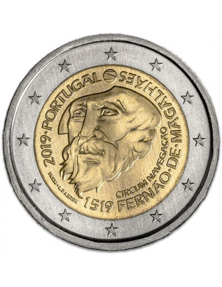 Awers monety Portugalia 2 euro 2019 500lecie pierwszej podróży morskiej dookoła świata