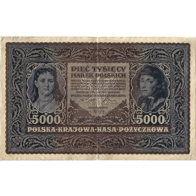Przód banknotu Polska 5000 Marek polskich 1920 F