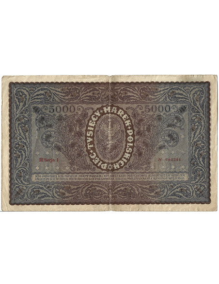 Tył banknotu Polska 5000 Marek polskich 1920 F