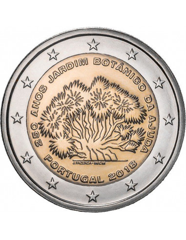 Awers monety 2 euro 2018 250lecie istnienia ogrodu botanicznego Ajuda