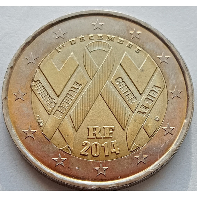 Moneta Francja 2 euro 2014 Międzynarodowy Dzień Walki z AIDS