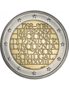 Awers monety Portugalia 2 euro 2018 250lecie istnienia portugalskiej drukarni państwowej