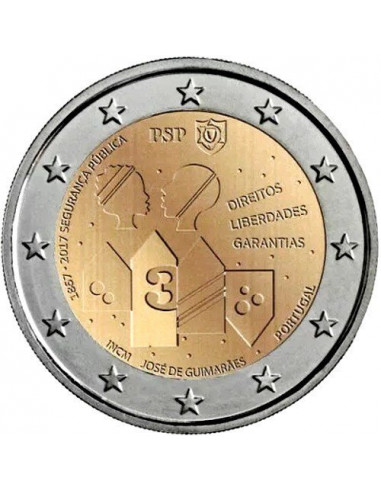 Awers monety Portugalia 2 euro 2017 150lecie bezpieczeństwa publicznego w Portugalii