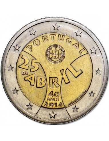 Awers monety 2 euro 2014 40 rocznica rewolucji goździków