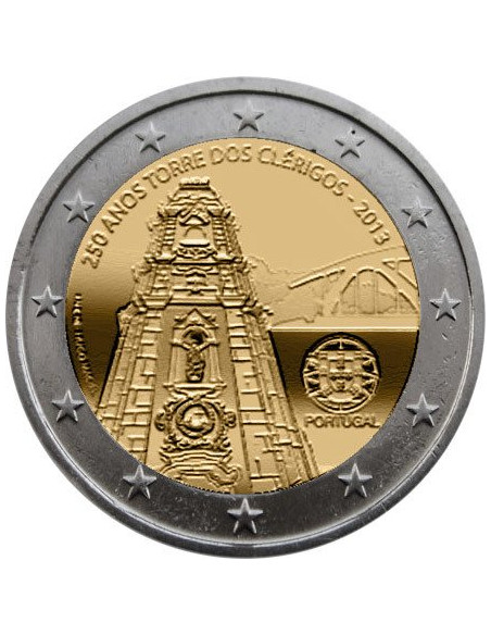 Awers monety Portugalia 2 euro 2013 250 rocznica ukończenia budowy wieży Torre dos Clérigos