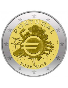 Awers monety Portugalia 2 euro 2012 10lecie banknotów i monet euro Portugalia