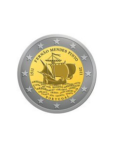Awers monety Portugalia 2 euro 2011 500 rocznica urodzin Fernão Mendesa Pinto