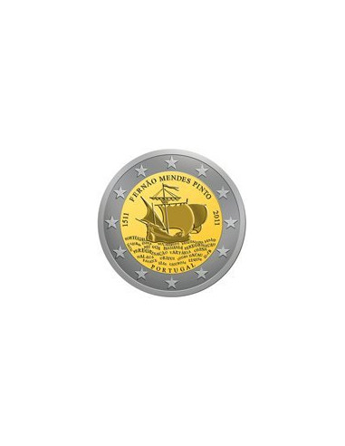 Awers monety 2 euro 2011 500 rocznica urodzin Fernão Mendesa Pinto
