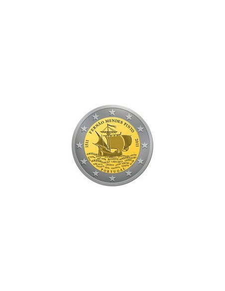 Awers monety Portugalia 2 euro 2011 500 rocznica urodzin Fernão Mendesa Pinto