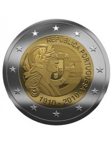 Awers monety 2 euro 2010 100lecie Republiki Portugalii