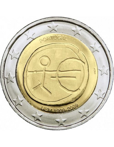 Awers monety 2 euro 2009 10lecie wprowadzenia systemu euro Portugalia