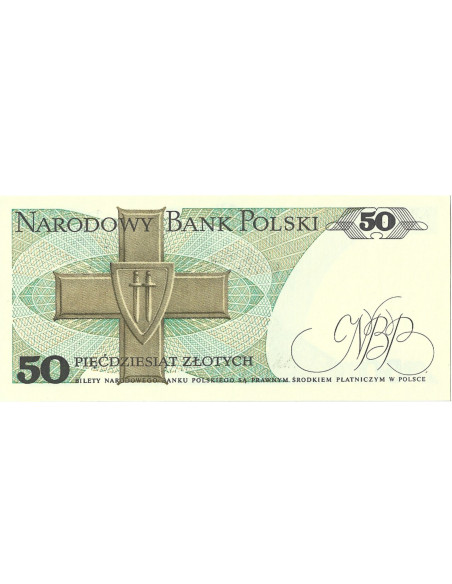 Tył banknotu 50 Złotych 1988 UNC