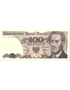 Przód banknotu 100 Złotych 1988 UNC